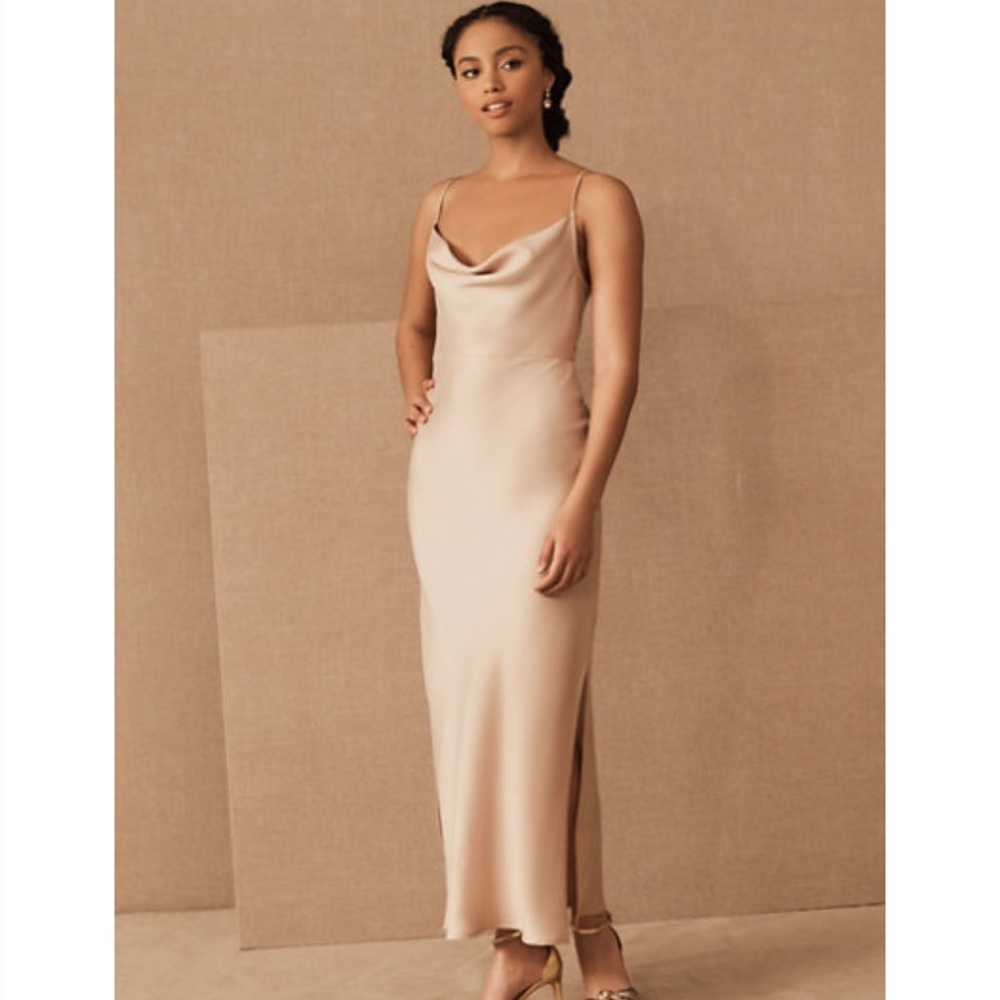 BHLDN Size 2 Oyster Bridesmaid’s Cali Satin Midi Dress